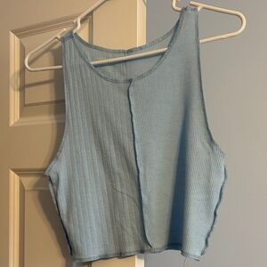 American Eagle Outfitters Sky Blue Ribbed Crop Top